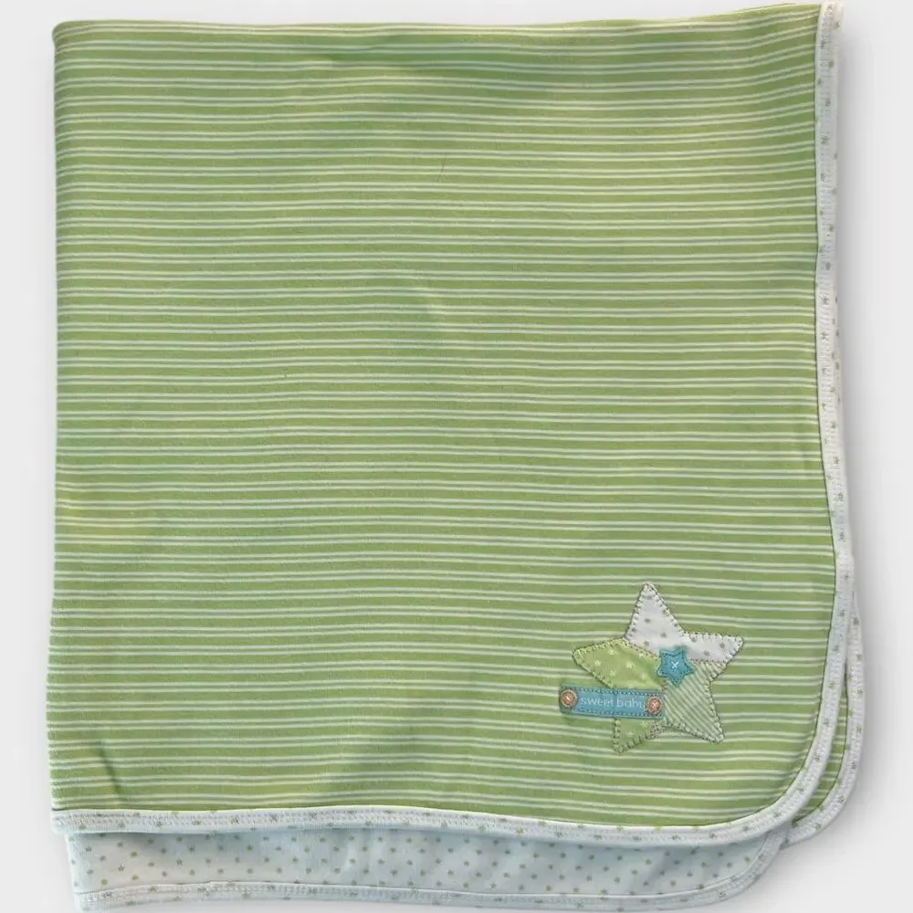 Carters Sweet Baby Star Green Striped Polka Dot Blanket Lovey Security Patchwork